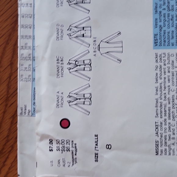 Vintage Vogue's Basic Design Jacket Pattern # 1193 - Size 8 - Picture 3 of 4